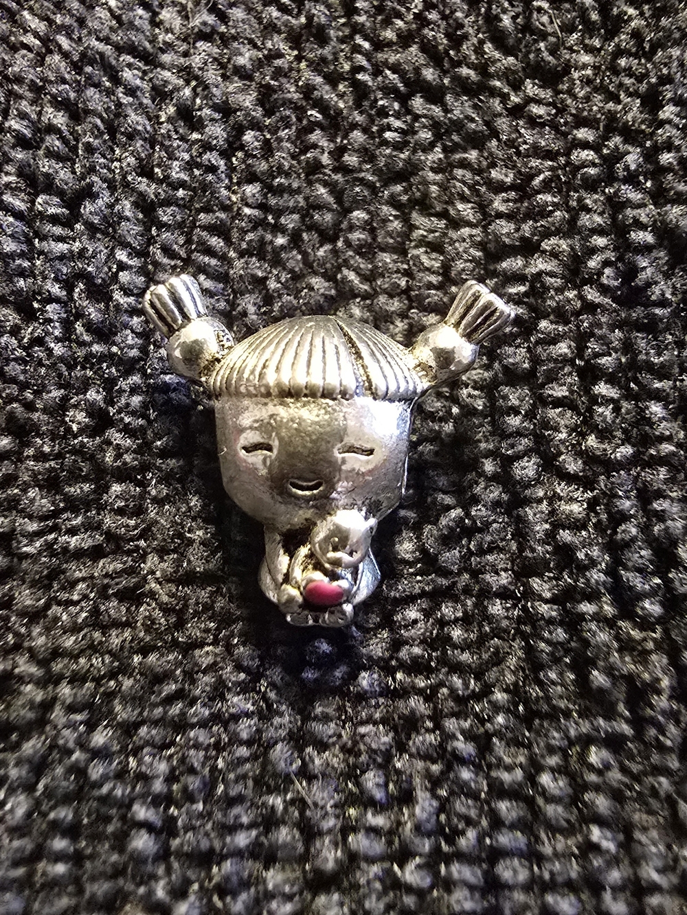 Silver Girl Charm with Pink Heart Accent